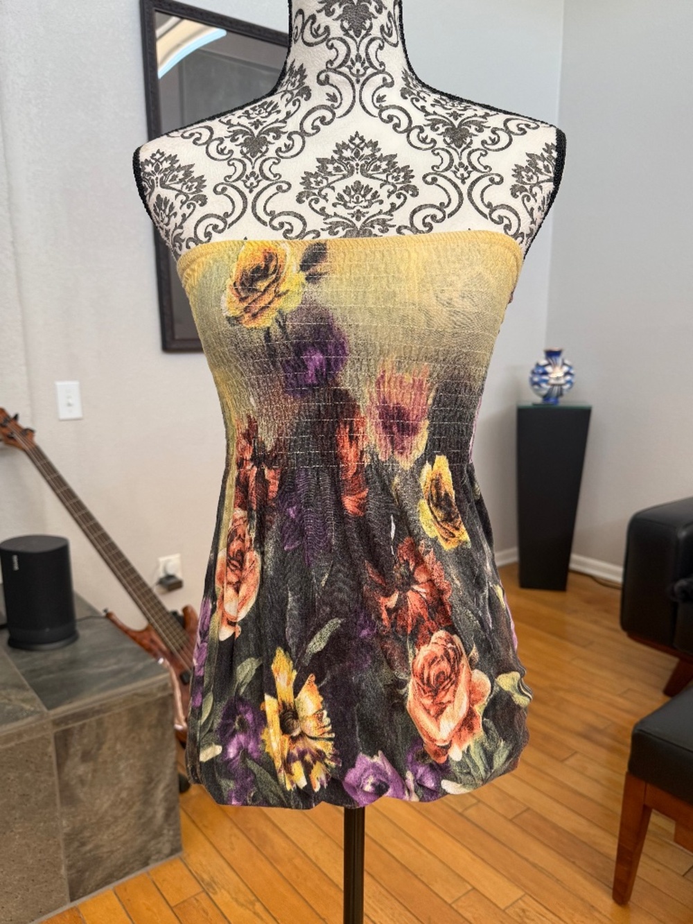 VENUS LASCANA smocked bubble hem floral tube top